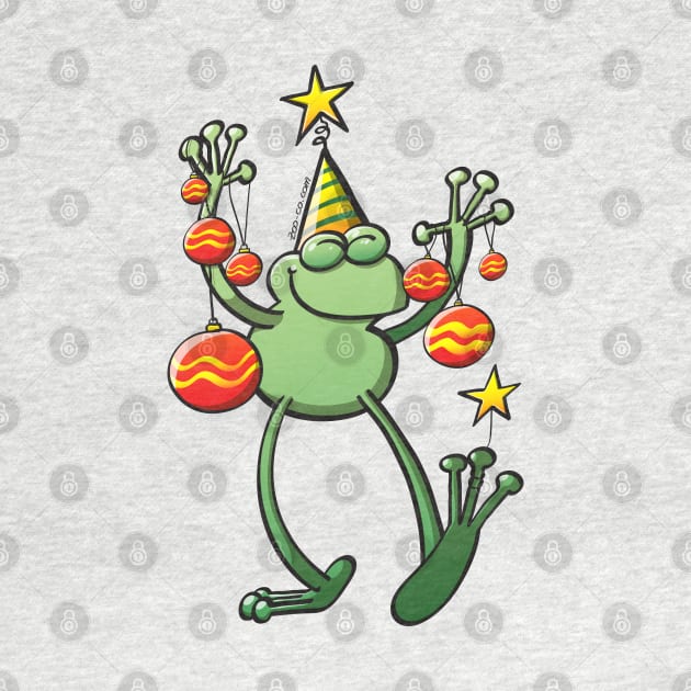 Smiling green frog decorating for Christmas by zooco